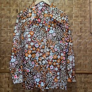 Vintage 70s Graff Californiawear retro floral long sleeve button down blouse